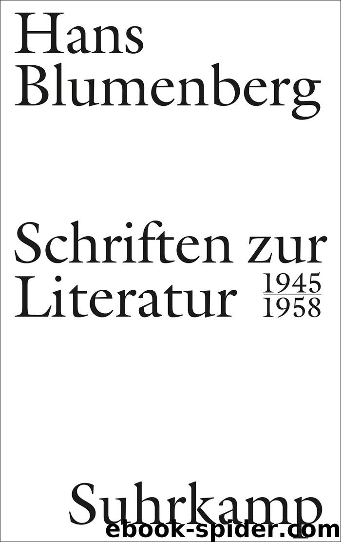 Schriften zur Literatur 1945-1958 by Hans Blumenberg